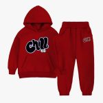Chill Printed Hooded Tracksuit For Young Kids - Maroon