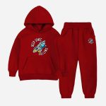 Space Printed Hooded Tracksuit For Young Kids - Maroon