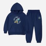 Space Printed Hooded Tracksuit For Young Kids - Navy Blue