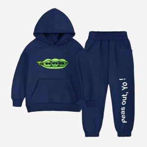 Peas Out Printed Hooded Tracksuit For Young Kids - Navy Blue