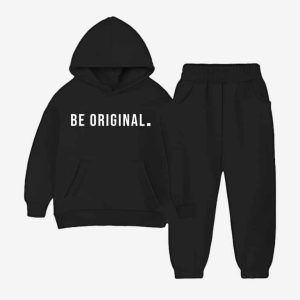 Be Original Printed Hooded Tracksuit For Tween Kids - Black