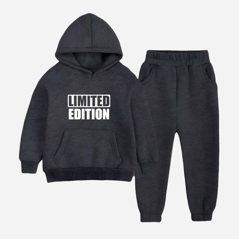 Limited Edition Printed Hooded Tracksuit For Tween Kids - Charcoal Limited Edition Printed Hooded Tracksuit For Tween Kids - Charcoal