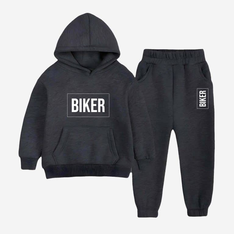 Biker Printed Hooded Tracksuit For Tween Kids - Charcoal Biker Printed Hooded Tracksuit For Tween Kids - Charcoal