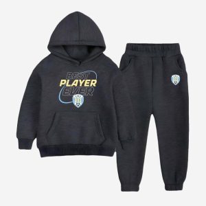 Best Player Printed Hooded Tracksuit For Tween Kids - Charcoal