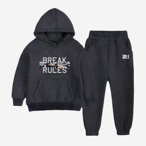 Break Rules Printed Hooded Tracksuit For Tween Kids - Charcoal