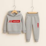 Racing Printed H-Grey Hooded Tracksuit for Young Kids