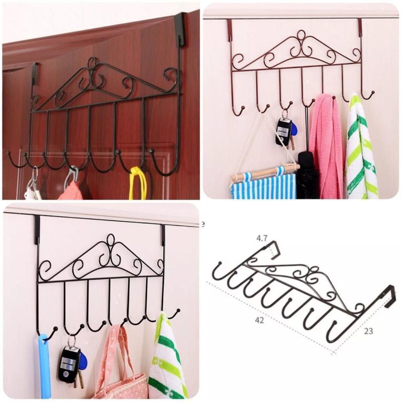 Over-the-Door Hanging Rack – Decorative 6-Hook Organizer