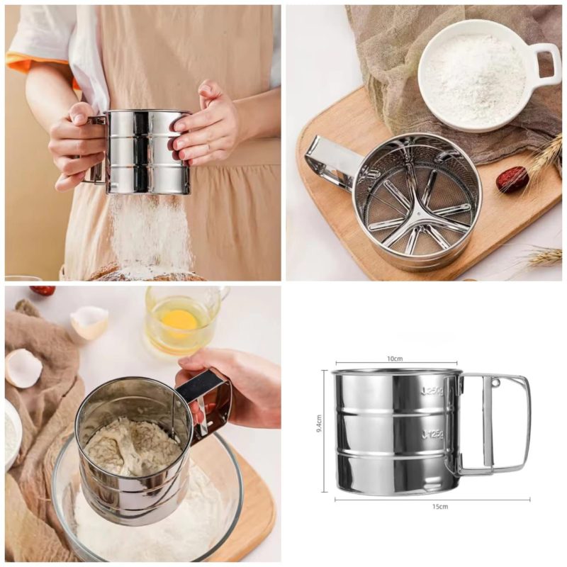 Stainless Steel Flour Sifter – Rotary Mesh Cup for Baking Stainless Steel Flour Sifter – Rotary Mesh Cup for Baking