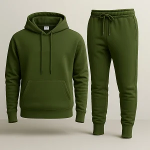 Army Green Plain Hooded Tracksuit for Men