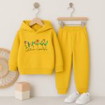 Active Lifestyle Printed Yellow Hooded Tracksuit for Girls