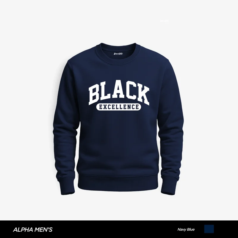 Black Excellence Printed Navy Blue Sweatshirt for Men Black Excellence Printed Navy Blue Sweatshirt for Men