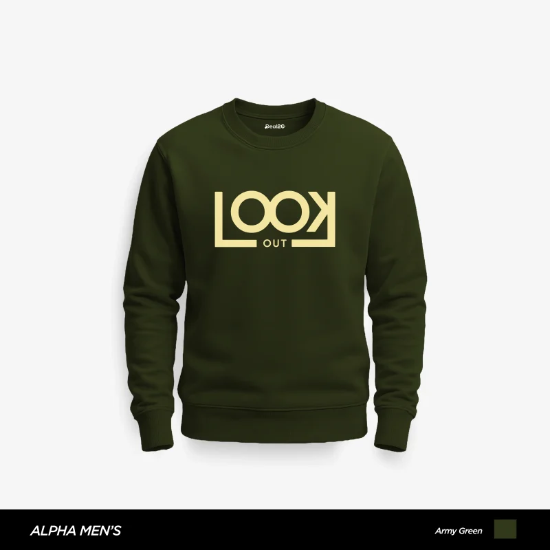 Look Out Printed Army Green Sweatshirt for Men Look Out Printed Army Green Sweatshirt for Men