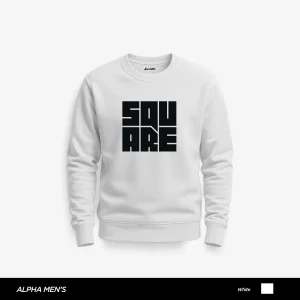 Square Printed White Sweatshirt for Men