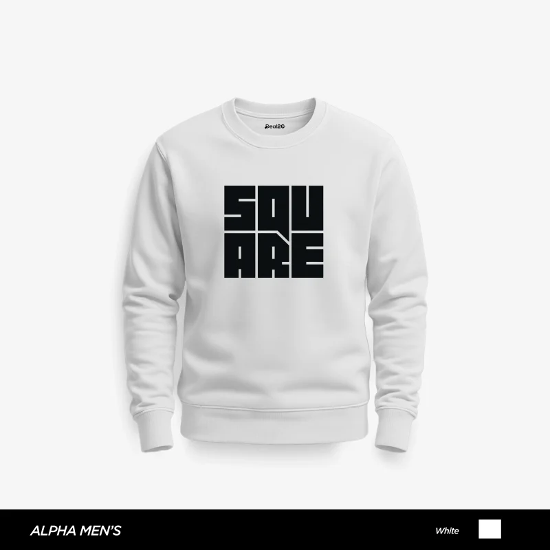 Square Printed White Sweatshirt for Men Square Printed White Sweatshirt for Men