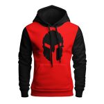 Contrast Sleeves Red Printed Pullover Hoodie For Men