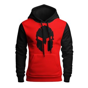 Contrast Sleeves Red Printed Pullover Hoodie For Men