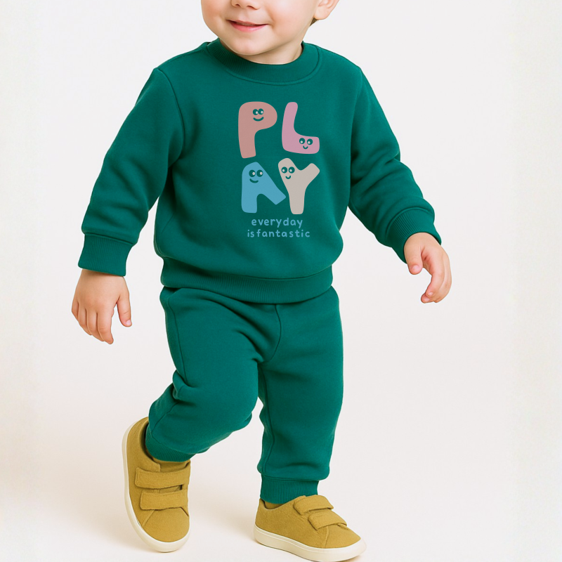 Play Everyday Printed Bottle Green Sweatshirt Tracksuit for Kids Play Everyday Printed Bottle Green Sweatshirt Tracksuit for Kids