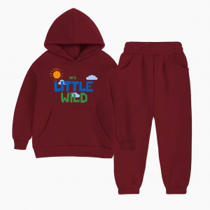 Little Wild Hooded Tracksuit For Young Kids - Maroon