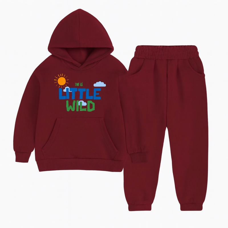 Little Wild Hooded Tracksuit For Young Kids - Maroon