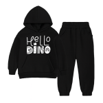 Hello Dino Printed Kids Hooded Tracksuit - Black