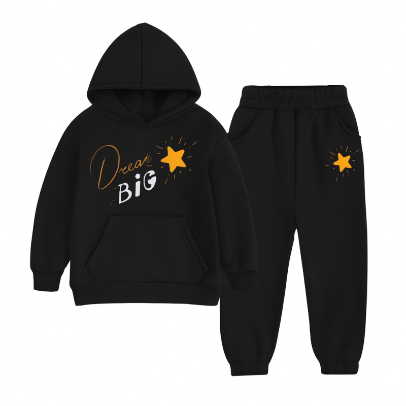 Dream Big Black Hooded Tracksuit For Kids