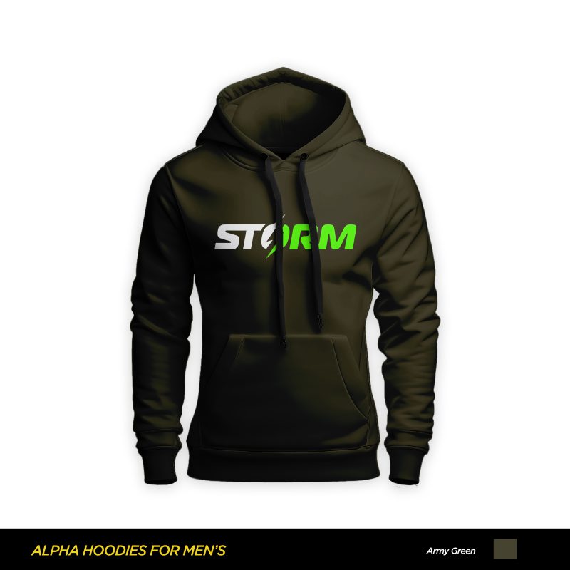Storm Printed Army-Green Hoodie For Men Storm Printed Army-Green Hoodie For Men