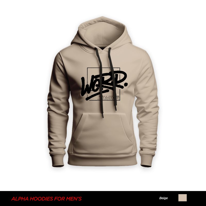 Word Alpha Printed Beige Hoodie For Men Word Alpha Printed Beige Hoodie For Men