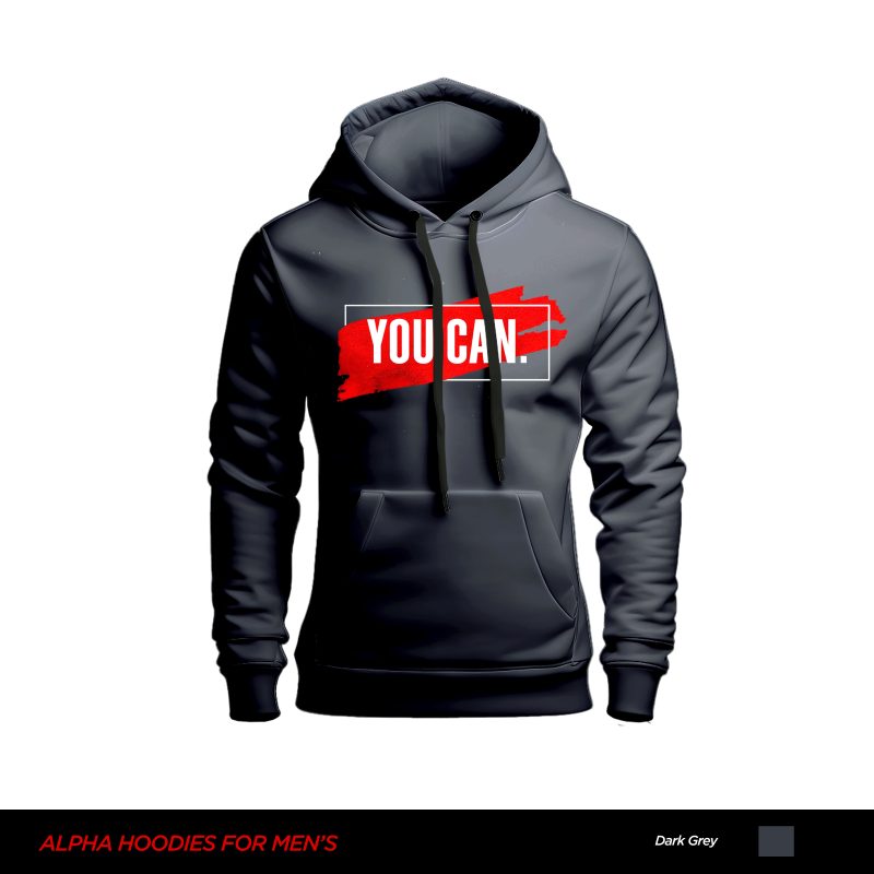 You Can Alpha Printed Dark Grey Hoodie For Men You Can Alpha Printed Dark Grey Hoodie For Men