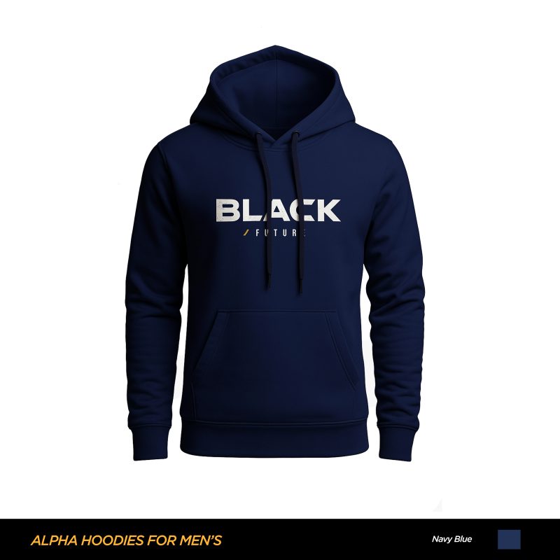 Black Future Printed Navy Blue Hoodie For Men Black Future Printed Navy Blue Hoodie For Men