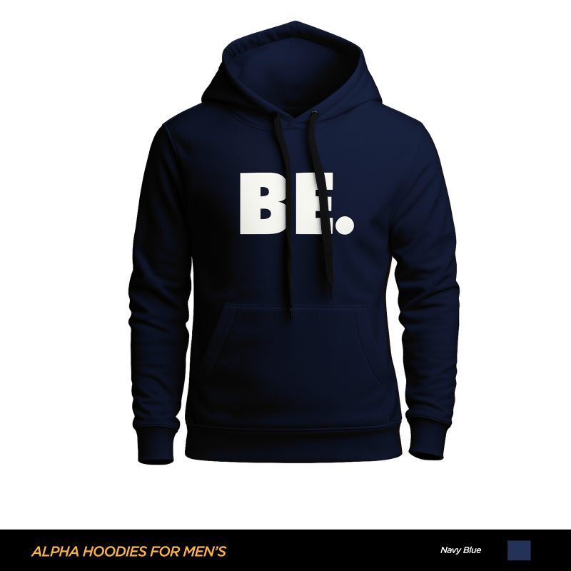 Be Printed Navy Blue Hoodie For Men