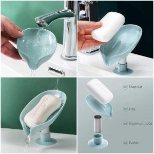 Hydraulic Soap Dish – Leaf-Style Drain Tray with Suction Base