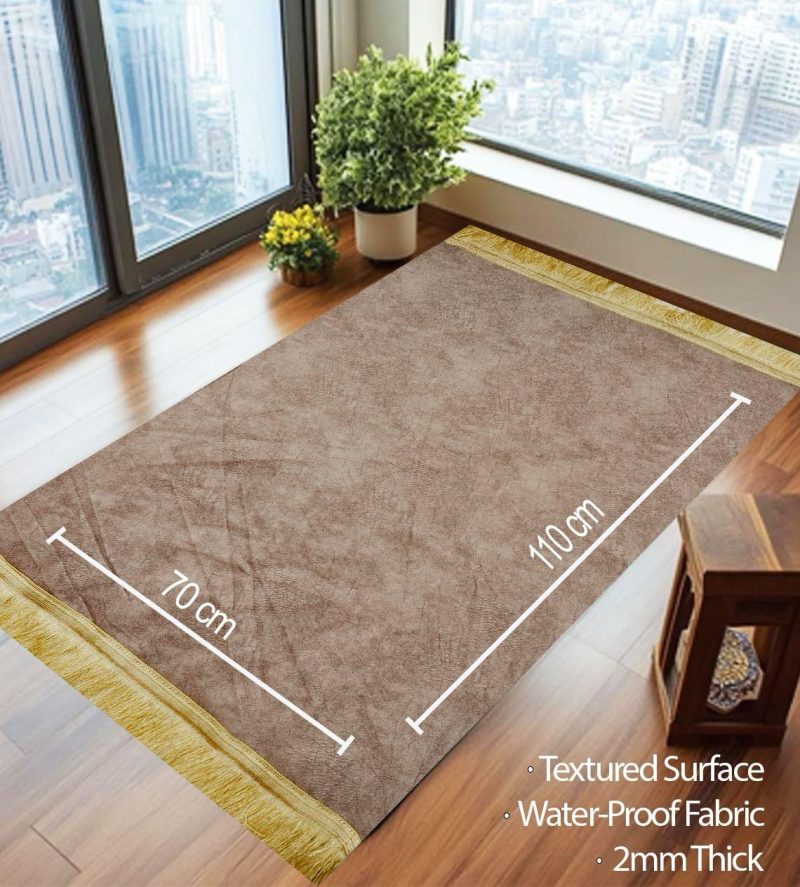 Velvet Texture Prayer Mat – Waterproof Fabric with Golden Fringes
