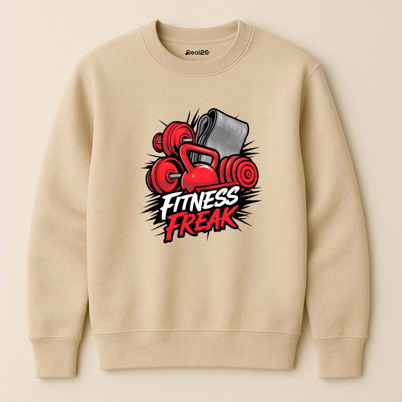 Fitness Freak Zone Printed Beige Sweatshirt for Men