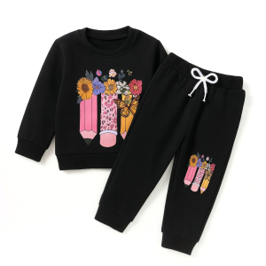 Pencil And Butterfly Printed Hooded Tracksuit for Girls