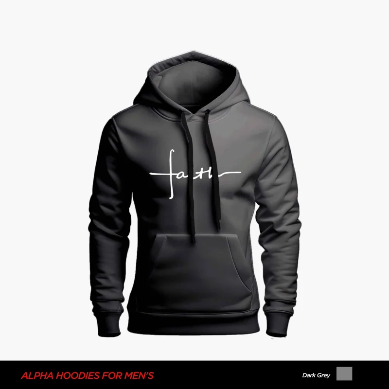 Faith Printed Dark Grey Hoodie For Men Faith Printed Dark Grey Hoodie For Men