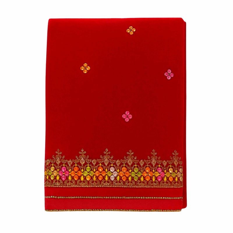 Velvet Multi-Embroidered Border Dupatta Shawl – 2.5 Gazz