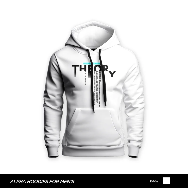 Casual Theory Printed White Hoodie For Men Casual Theory Printed White Hoodie For Men