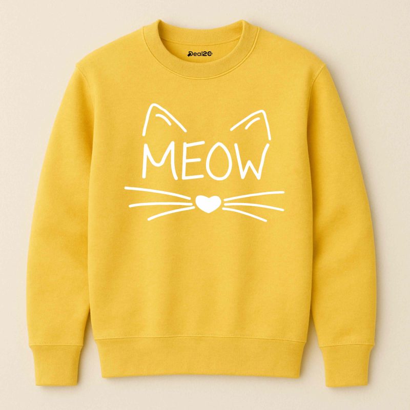 Cute Meow Printed Yellow Sweatshirt for Women