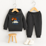 Never Popcorn Eating Printed Charcoal Hooded Tracksuit for Young Kids