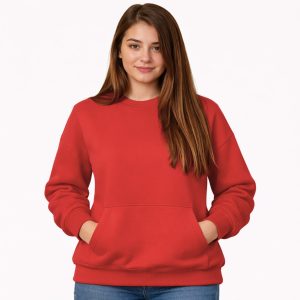 Red Cotton Front Pocket Sweatshirt for Women