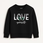 Love Yourself Printed Black Sweatshirt for Girls