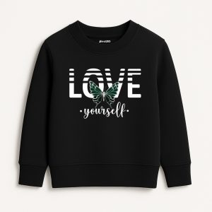 Love Yourself Printed Black Sweatshirt for Girls
