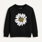 White Flower Printed Black Sweatshirt for Girls