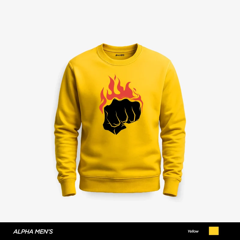 Fire Punch Printed Yellow Sweatshirt for Men Fire Punch Printed Yellow Sweatshirt for Men