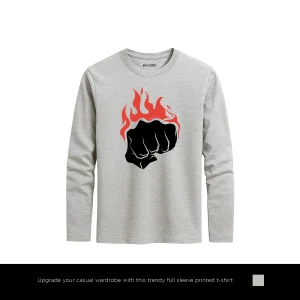 Fire Grip Printed Heather Grey Long Sleeve T-Shirt for Men