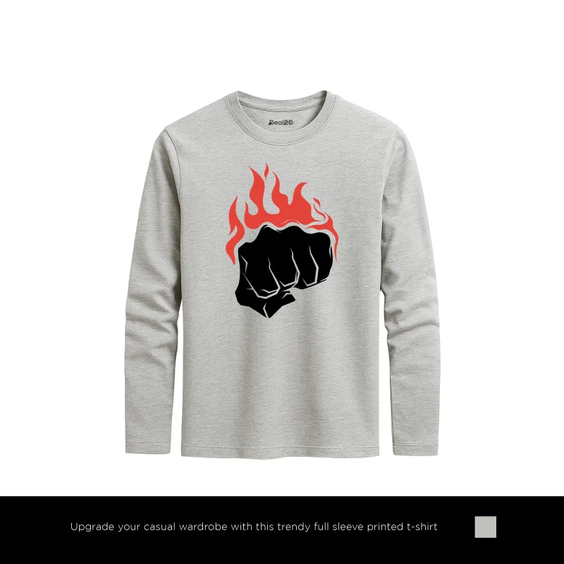 Fire Grip Printed Heather Grey Long Sleeve T-Shirt for Men Fire Grip Printed Heather Grey Long Sleeve T-Shirt for Men