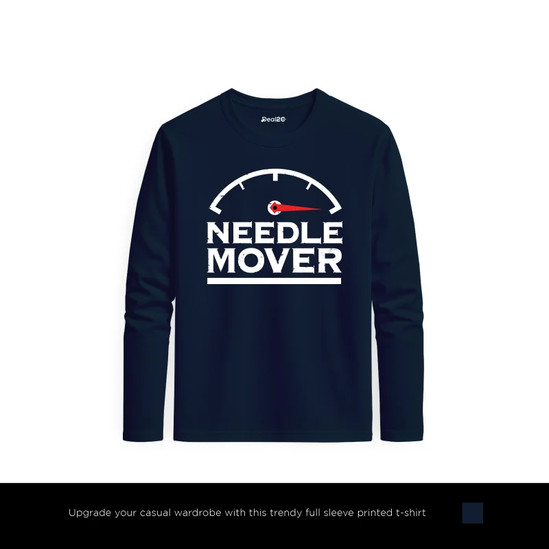Real Needle Mover Printed Navy Blue Long Sleeve T-Shirt for Men Real Needle Mover Printed Navy Blue Long Sleeve T-Shirt for Men