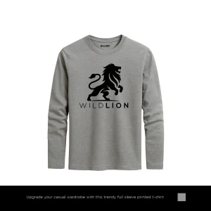 King Wild Lion Printed Charcoal Long Sleeve T-Shirt for Men