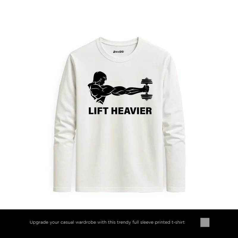 Lift Heavier Power Printed White Long Sleeve T-Shirt for Men Lift Heavier Power Printed White Long Sleeve T-Shirt for Men