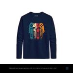 Sleep Mode Gamer Printed Navy Blue Long Sleeve T-Shirt for Men